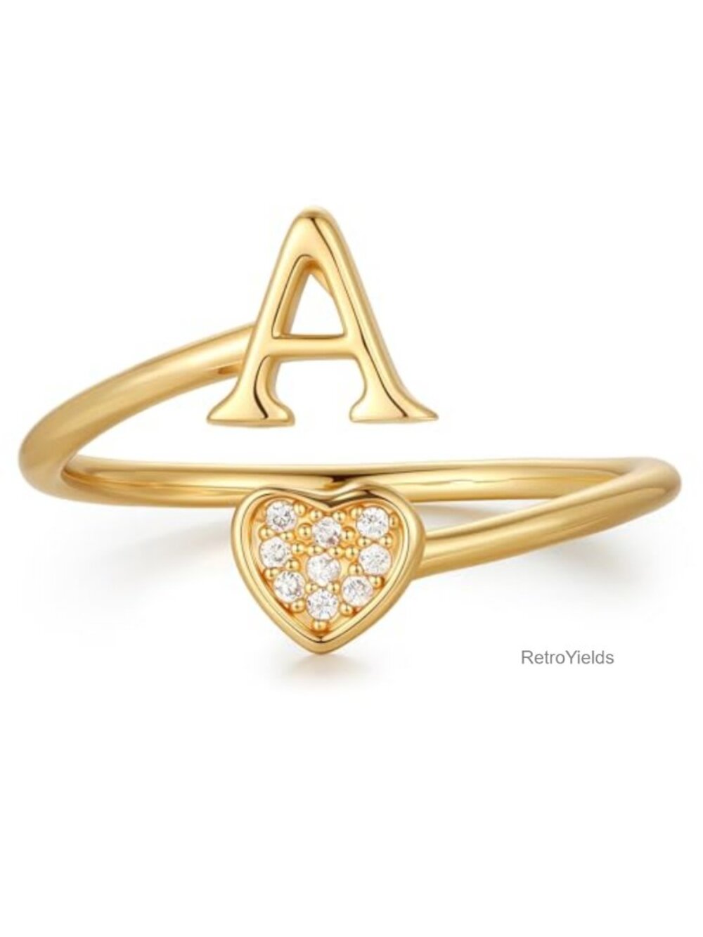 14K Gold Plated Adjustable Initial Ring Stackable CZ Letter Ring Gift